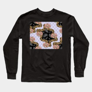 Monochrome paisley, traditional skull, leopard skin texture, polka dots Long Sleeve T-Shirt